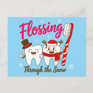 Cartão Postal De Festividades Flossing Through The Snow Christmas Tooth Dentist