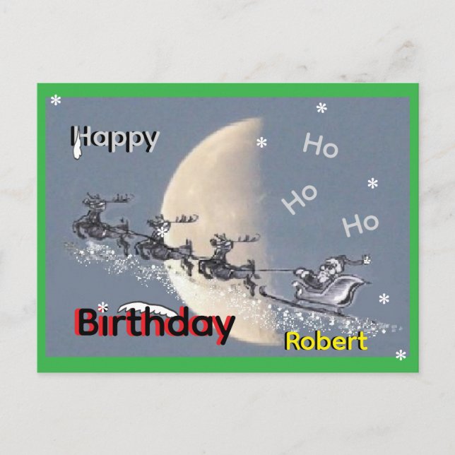 Cartão Postal De Festividades Flying Santa in Reindeer-Sled Birthday Postcard (Frente)