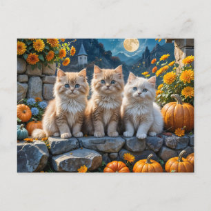 Cartão Postal De Festividades Foffy Autumn Kittens Pumpkins e Foliage