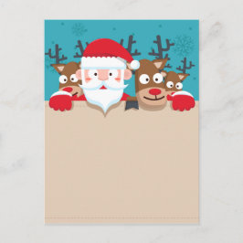 Cartão Postal De Festividades Fofo Papai Noel espiando com renas no Natal