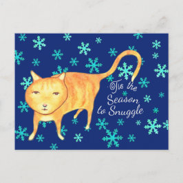 Cartão Postal De Festividades Fofuras Quentes & Nevões de Inverno Gato de Natal