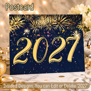 Cartão Postal De Festividades Fogos de Artifício Coloridos 2027 Ano Novo Natal F