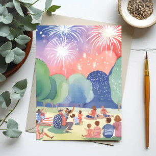 Cartão Postal De Festividades Fogos de Artifício de 4 de Julho Vermelho Branco