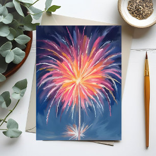 Cartão Postal De Festividades Fogos de Artifício de Ano Novo Aquarela