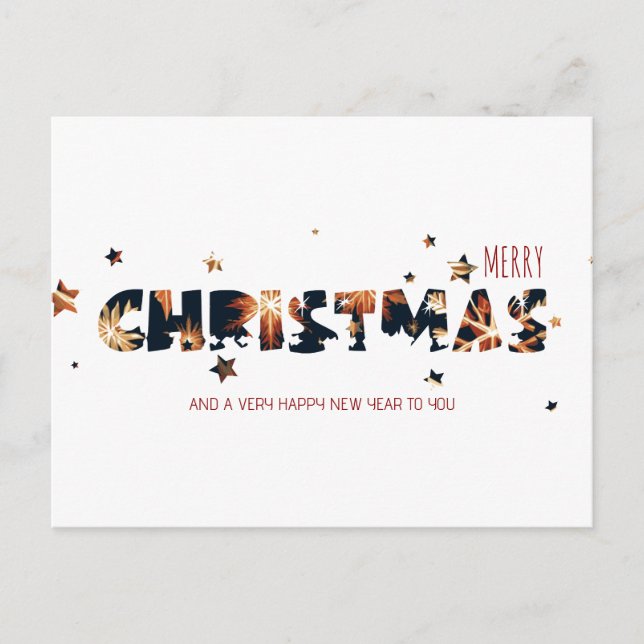 Cartão Postal De Festividades Fogos de artifício Natal e Ano Novo Moderno Dourad (Frente)