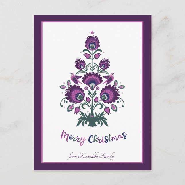 Cartão Postal De Festividades 🎄 folclore da árvore de Natal [roxo, cinza] roxo (Frente)