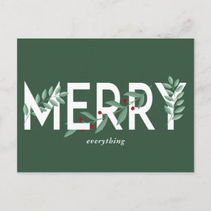 Cartão Postal De Festividades Folhagem feliz Tudo Verde Holly Berries
