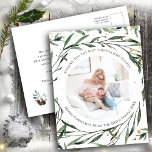 Cartão Postal De Festividades Folhagem Verde Elegante Confetti Watercolor Dourad<br><div class="desc">Cartão de Férias Dourado Confetti Watercolor Confetti, Foliage Verde Elegante. Envie desejos e saudações de férias a amigos, colegas e familiares em cartões de natal de círculo simples, chic, elegantes e modernos, com estilo fotodesign festivo e natural! Um belo trecho de folhas de cor d'água verde macia pintadas, cercadas por...</div>