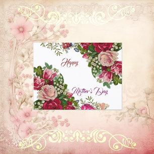 Cartão Postal De Festividades Folhagem Verde Floral Rosa Rústica feliz dia de as