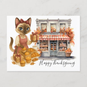 Cartão Postal De Festividades Folhas de outono de Cat Bakery de Ação de Graças e
