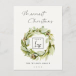 Cartão Postal De Festividades Foliage Winter Wreath Merriest Christmas Logo<br><div class="desc">Se precisar de mais alguma personalização,  por favor,  sinta-se à vontade para me enviar uma mensagem em yellowfebstudio@gmail.com.</div>