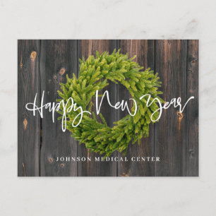 Cartão Postal De Festividades Foliage Wreath on Wood Feliz ano novo Medical
