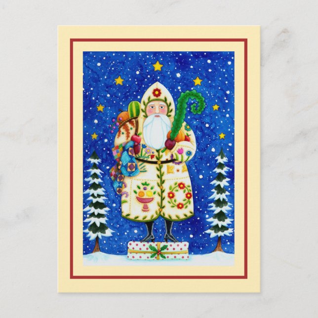 CARTÃO POSTAL DE FESTIVIDADES FOLK ART BALTIMORE QUILT PAI NATAL (Frente)