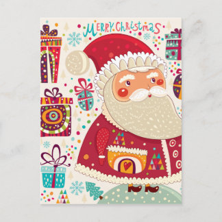 Cartão Postal De Festividades Folk Art Santa Claus