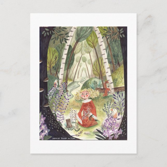 Cartão Postal De Festividades Folktale Fairytale | A Floresta de Lilacs | Verde (Frente)