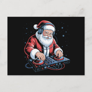 Cartão Postal De Festividades Fones de ouvido DJ Papai Noel Natal