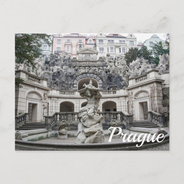 Cartão Postal De Festividades Fonte com estátua de Netuno em Praga (Frente)