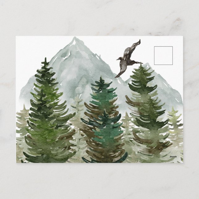Cartão Postal De Festividades Forest with Mountain Holiday Card (Verso)