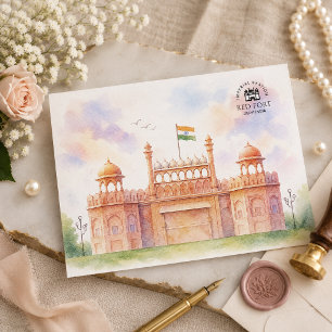 Cartão Postal De Festividades Forte Vermelho Delhi Índia Locais Históricos Via