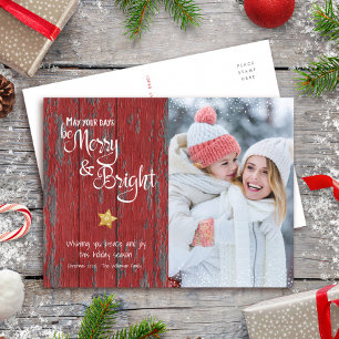 Cartão Postal De Festividades Foto Alegre Brilhante Roteiro Estrela Vermelha Mad