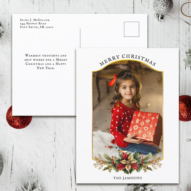 Cartão Postal De Festividades Foto Archada Floral de Natal Elegante (Criador carregado)