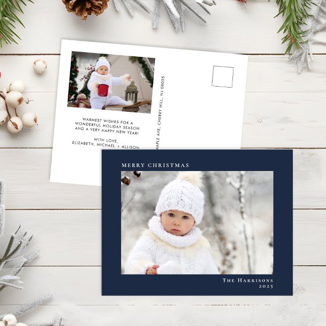 Cartão Postal De Festividades Foto azul de Natal Mínimo Moderno (Criador carregado)