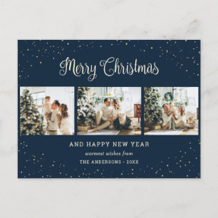 Cartão Postal De Festividades Foto Azul Moderno Colagem Feliz Natal