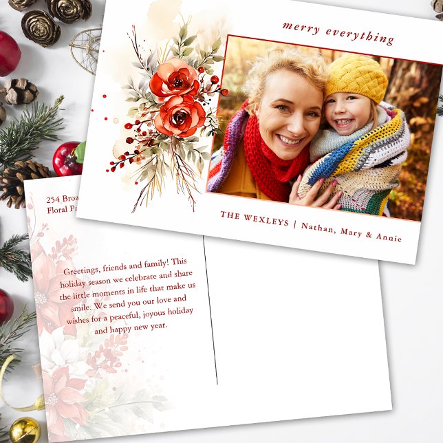 Cartão Postal De Festividades Foto Botânica de Natal com Aquarela Chic Moderna (Criador carregado)