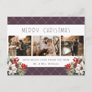 Cartão Postal De Festividades Foto Botânica de Recém-Casados em Dourado Roxo
