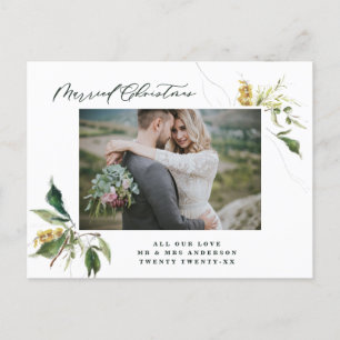 Cartão Postal De Festividades Foto botânica elegante de Natal casada, recém-casa