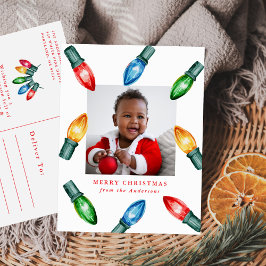 Cartão Postal De Festividades Foto Colorida de Luzes de Natal em Aquarela