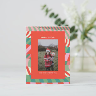 Cartão Postal De Festividades Foto Colorida Moderna Única Vermelha Verde Rosa