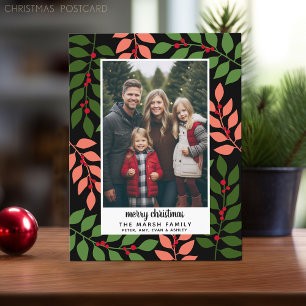 Cartão Postal De Festividades Foto com script de Borda Botânica Feliz Natal