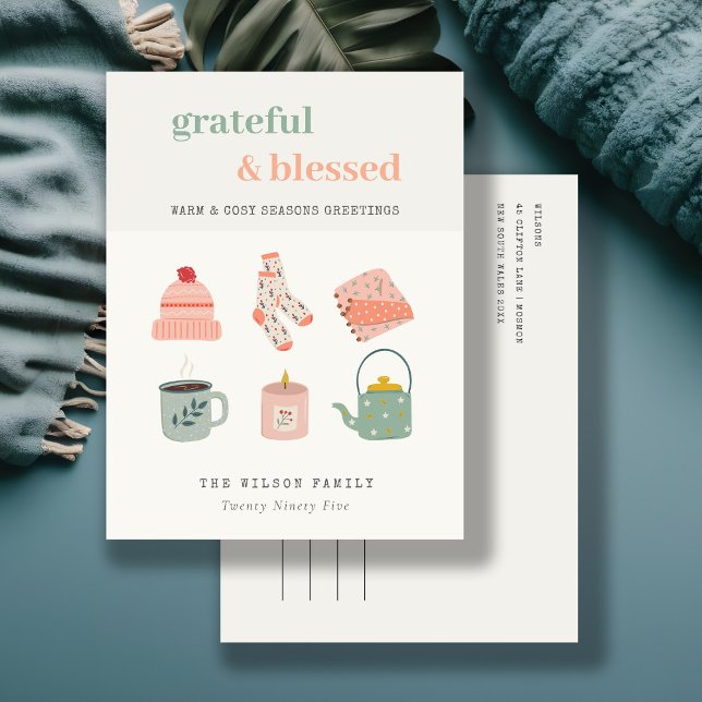 Cartão Postal De Festividades Foto Cozy Winter Essentials Seasons Saudações (Criador carregado)