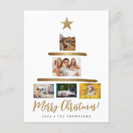 Cartão Postal De Festividades Foto da árvore de Natal da família Collagem estrel