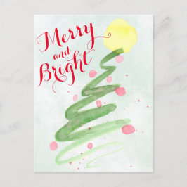 Cartão Postal De Festividades Foto da Árvore de Natal de feliz e cor d'água bril