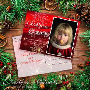 Cartão Postal De Festividades Foto da Família Bênçãos de Natal Vermelho