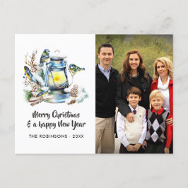 Cartão Postal De Festividades Foto da Família com Lanterna de Natal em Aquarela