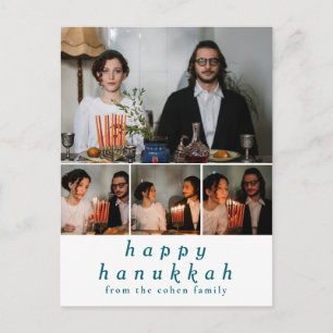 Cartão Postal De Festividades Foto da família de Hanukkah feliz minimalista e el