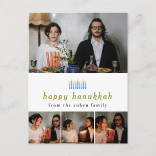 Cartão Postal De Festividades Foto da família de Hanukkah feliz minimalista e el