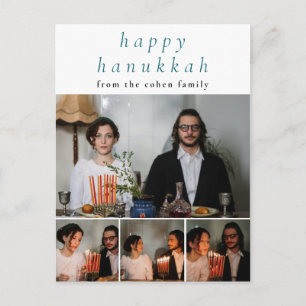 Cartão Postal De Festividades Foto da família de Hanukkah feliz minimalista e el