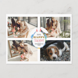 Cartão Postal De Festividades Foto da família dos ovos de felz pascoa roxo Elega