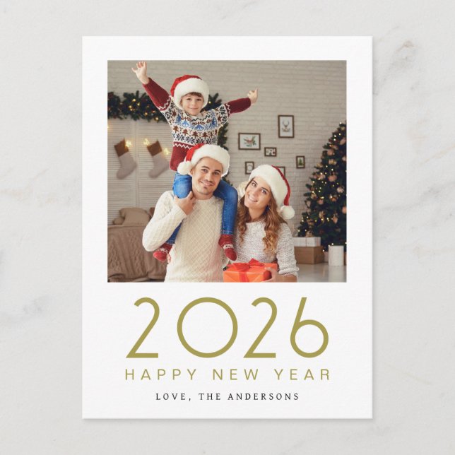 Cartão Postal De Festividades Foto da família Elegant Modern Feliz ano novo 2026 (Frente)