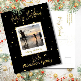 Cartão Postal De Festividades Foto da família Elegante Black & Dourada Felry Chr