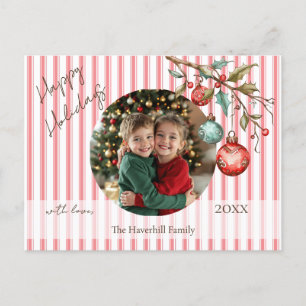 Cartão Postal De Festividades Foto da Família Elegante Stripes Watercolor Feliz