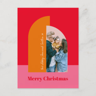 Cartão Postal De Festividades Foto da Família Feliz de Natal, Cor-de-Rosa Brilha