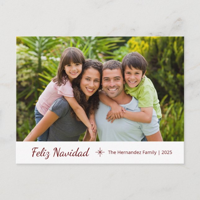 Cartão Postal De Festividades Foto da família Feliz Navidad Moderna Natal (Frente)