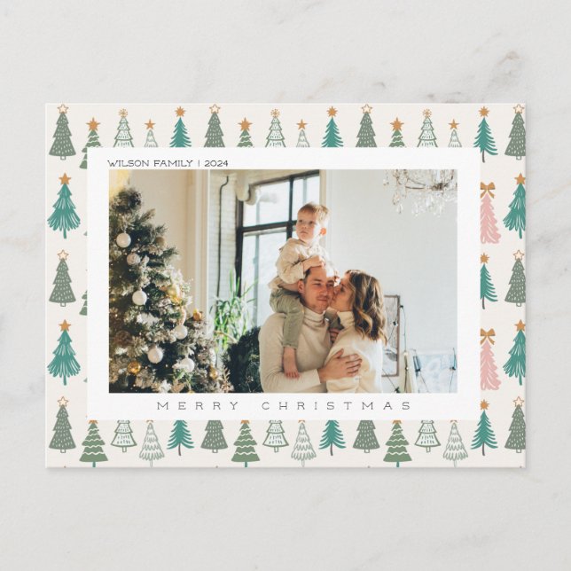 Cartão Postal De Festividades Foto da família natalícia de alegria do Natal (Frente)