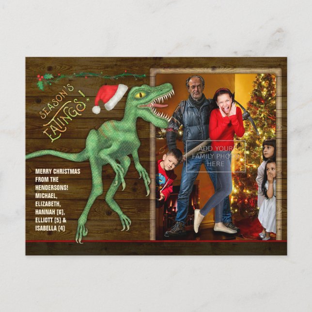 Cartão Postal De Festividades Foto da família natalícia Engraçado Velociraptor D (Frente)