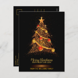 Cartão Postal De Festividades Foto da Família Negra Glitter da Árvore Feliz de N